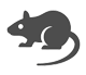 Silhouette of a mouse facing left, with a curved tail and prominent ears, set against a transparent background.