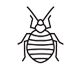 Black and white illustration of a stylized insect with a striped body, four wings, and prominent antennae.